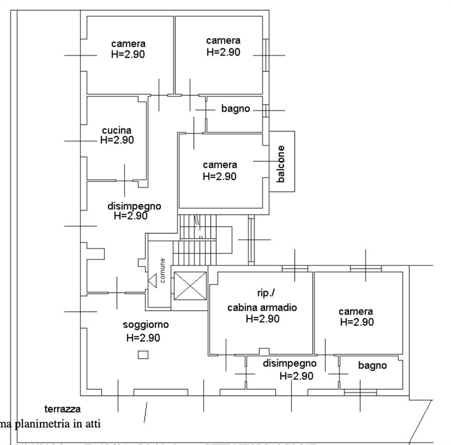 Planimetria unica dell'appartamento plurilocale